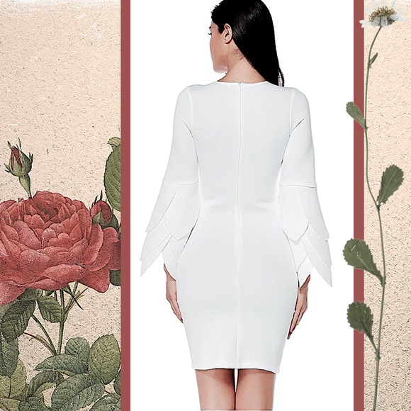 Bodycon Petal Sleeves Cocktail Evening Zipper Midi - Picture 8 of 11